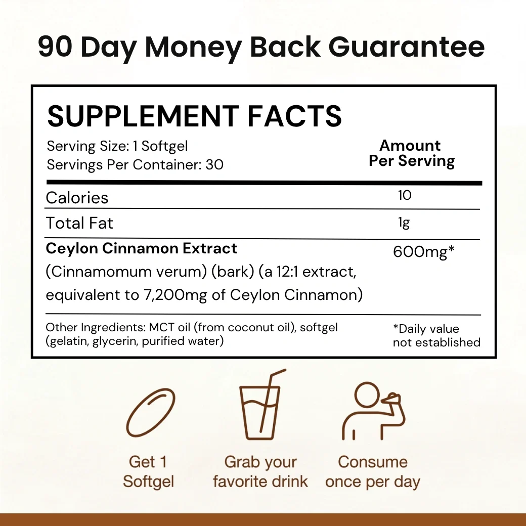 Ceylon Cinnamon 7200mg Equivalent with MCT Oil